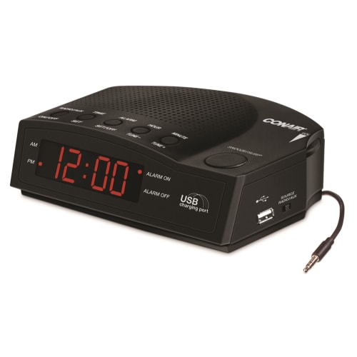 Conair® WCR14 Alarm Clock with USB Charging Port, Black